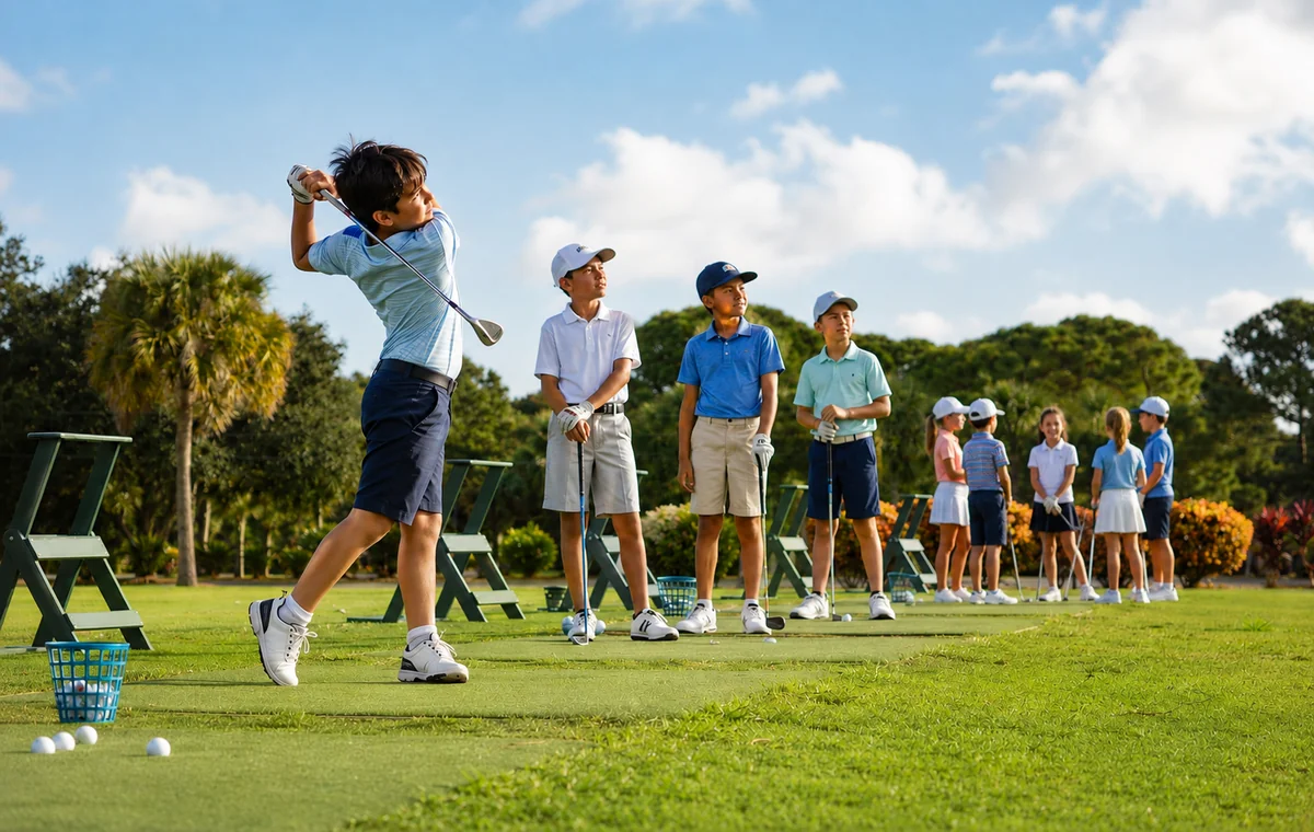 Coed JRGL players practicing at the Golf Club of Jupiter range